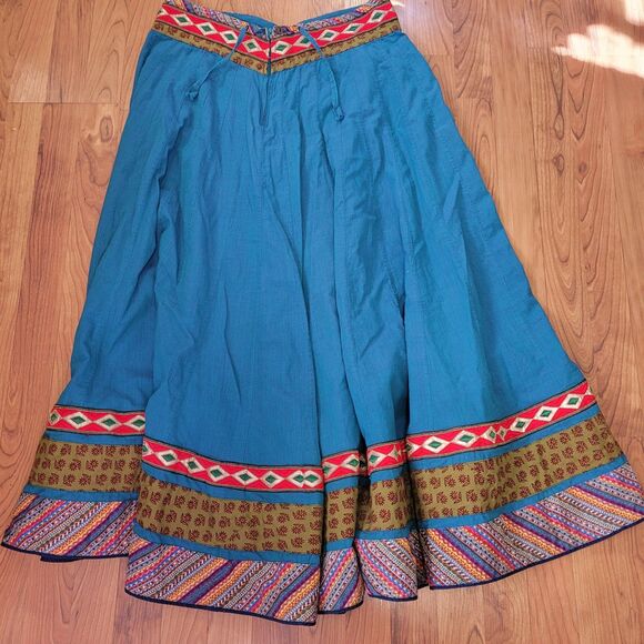 Gangotri Maxi Skirt Teal Turquoise Zari Embroidered Festival Gopi Style L Tall - Picture 5 of 10